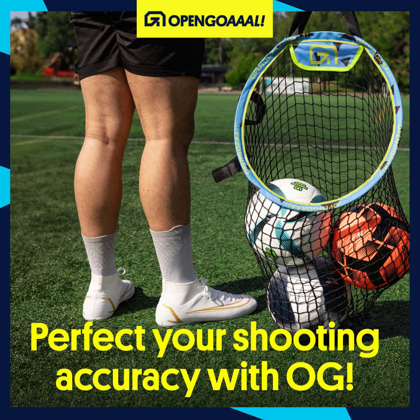 Football goal corner targets attached for accuracy shooting drills