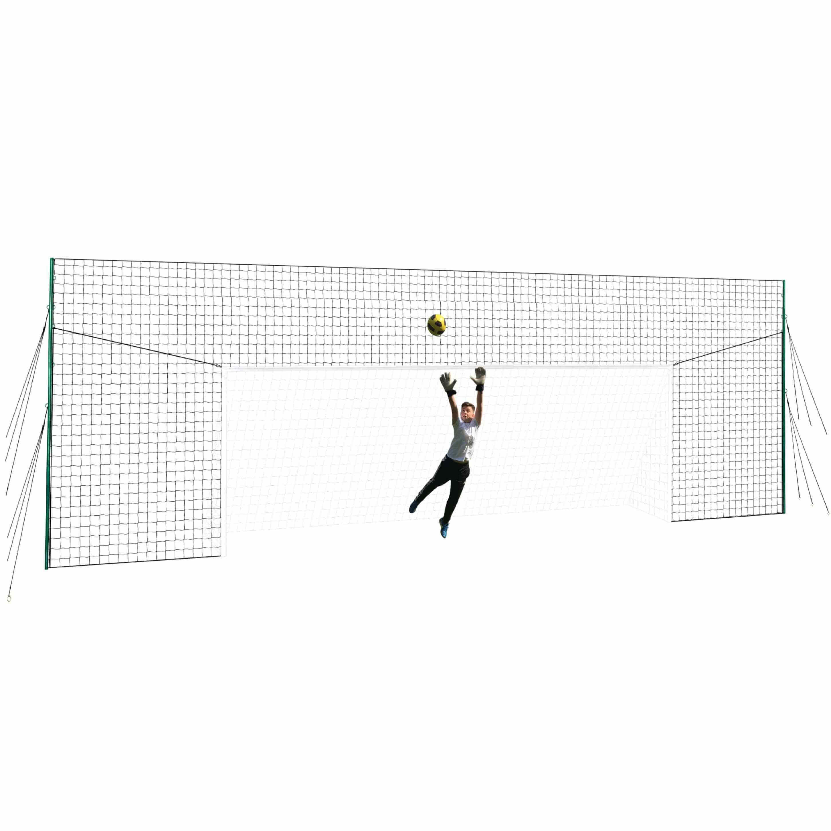 Full size football goal with rebounder and net, suitable for training and practice.