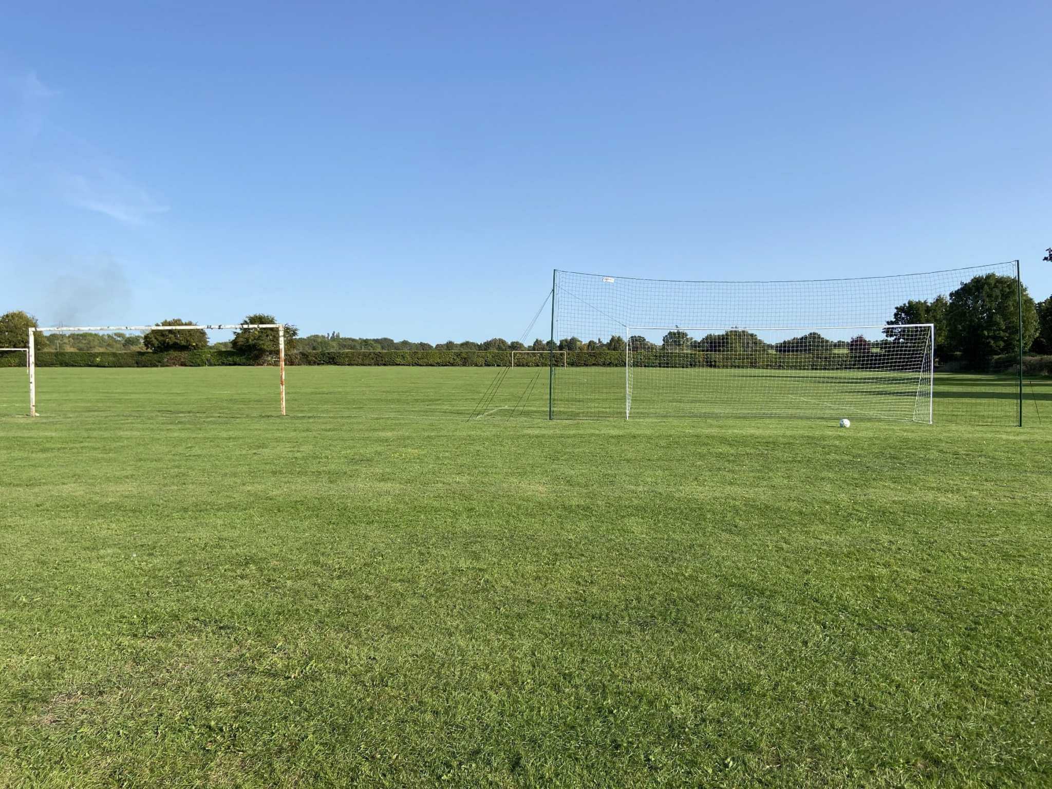 Close-up of durable netting on full size football goal for practice use
