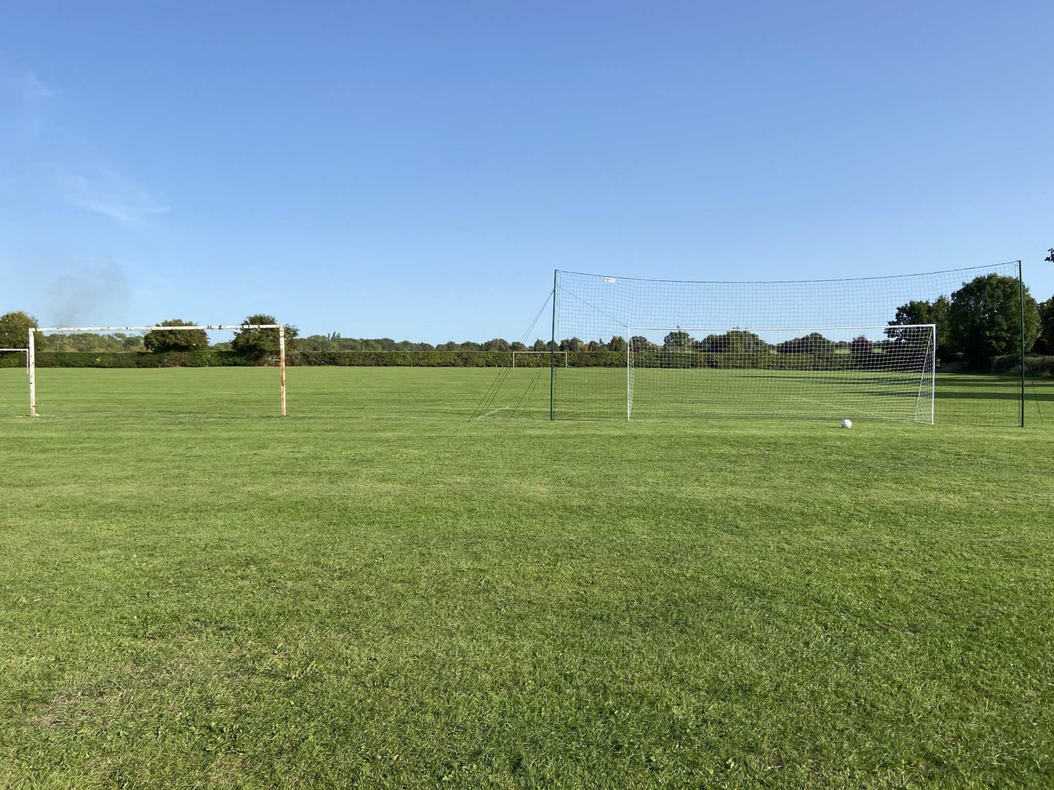 Close-up of durable netting on full size football goal for practice use