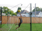 Zoomed-in view of weatherproof football goal netting