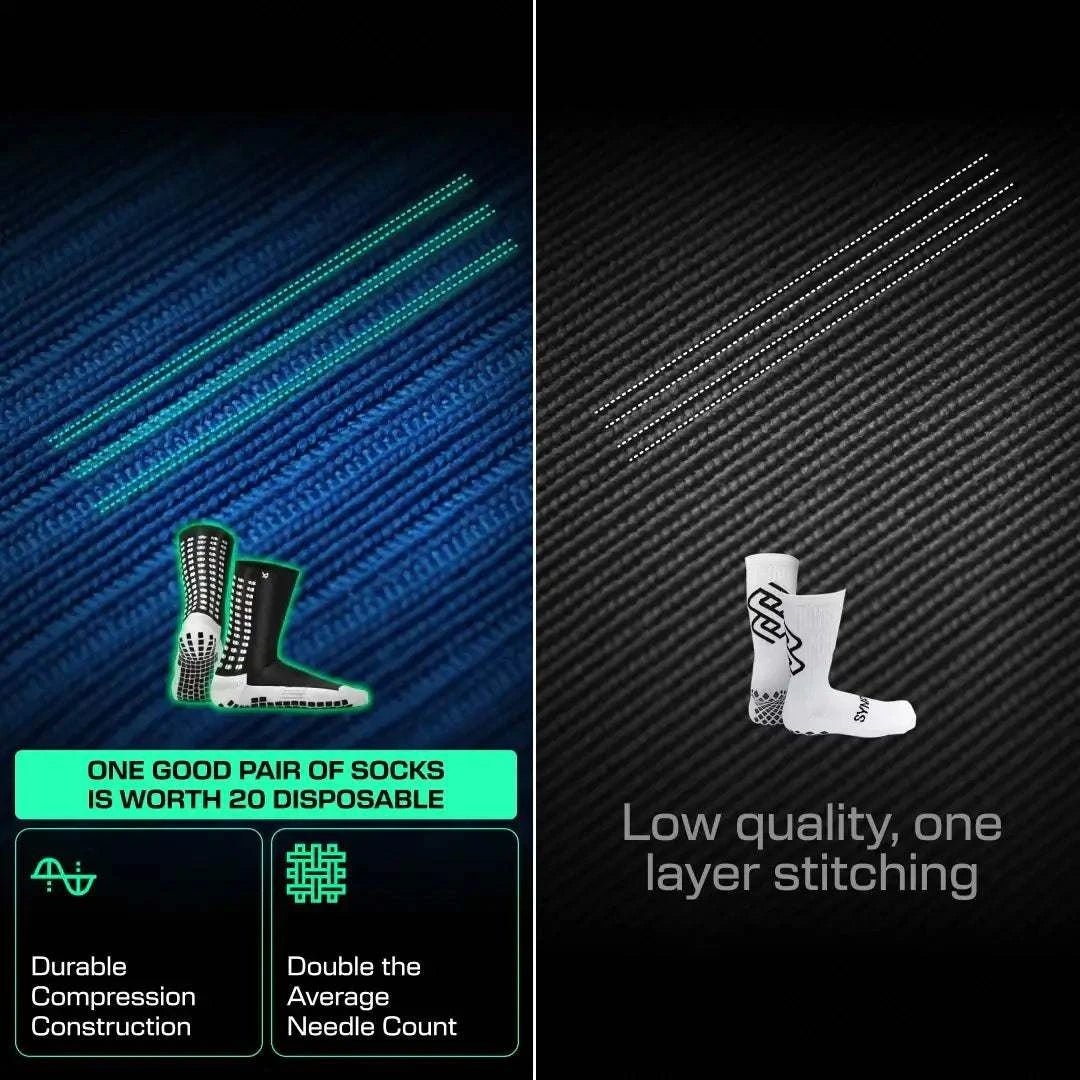 Close-up of reinforced heel and toe area on men's football socks