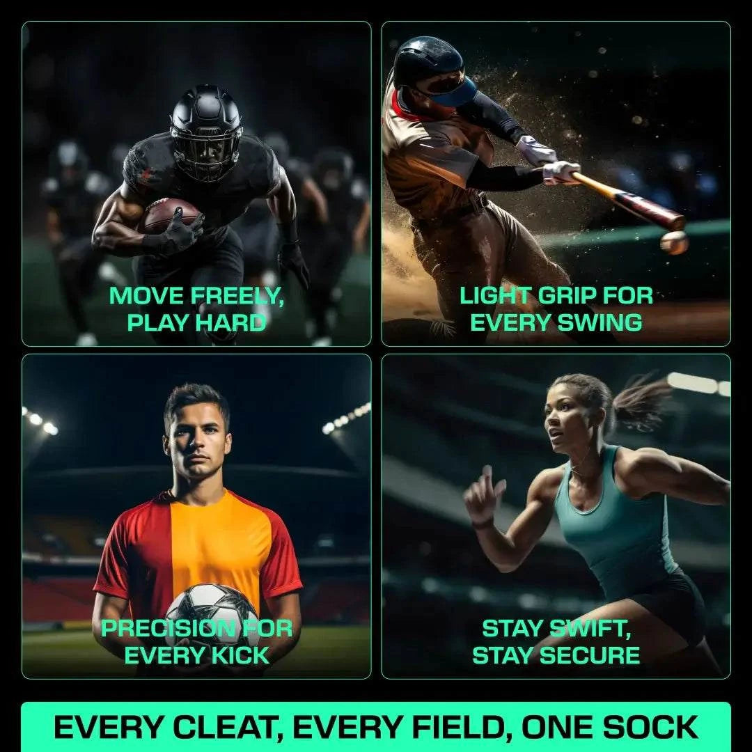 Side profile of cleats with Performance Grip Socks preventing foot slippage