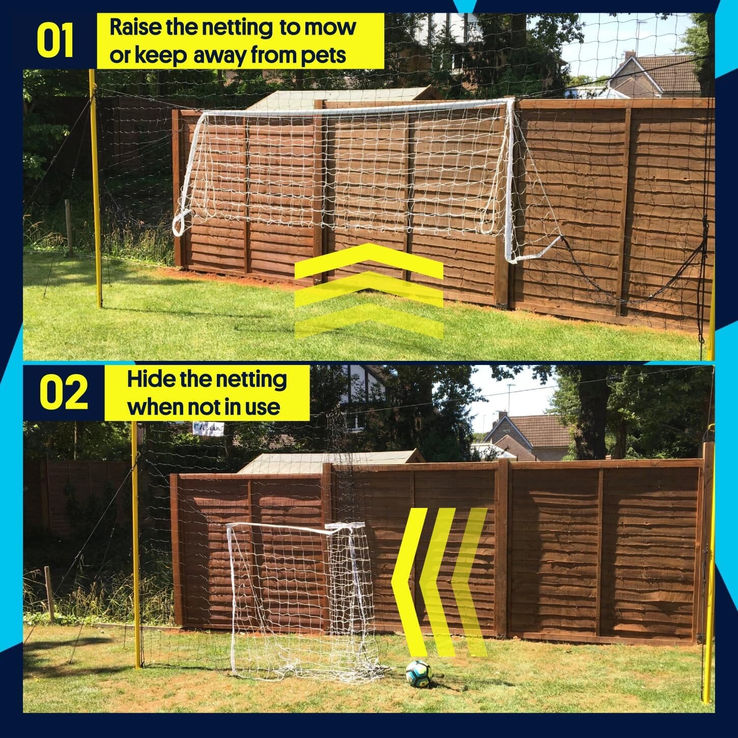 Family setting up a football goal for the garden in the backyard