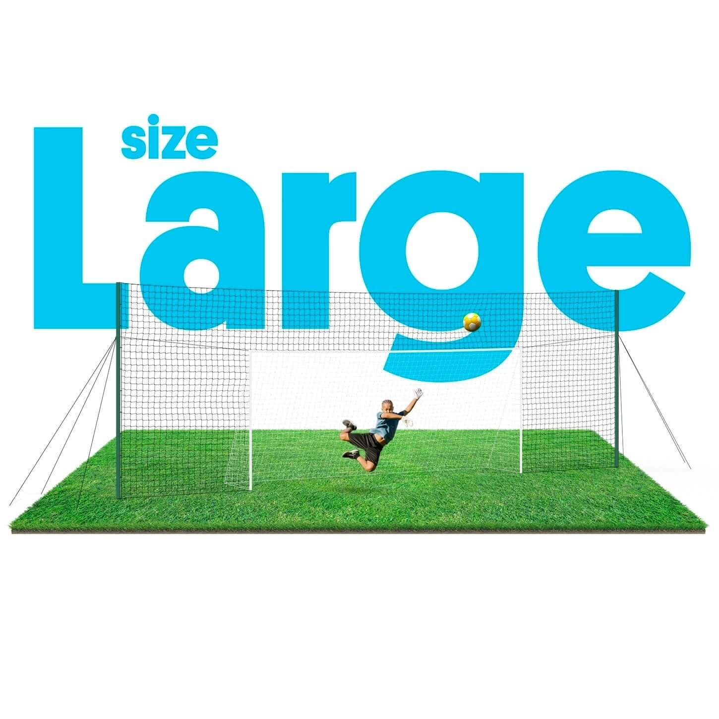 Large size football goal for the garden with rebound net and ball-stop features