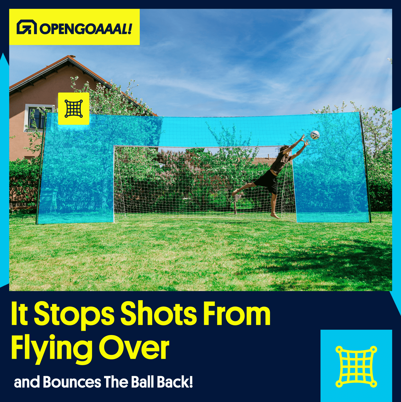 Backyard football goal for kids with rebound and backstop net