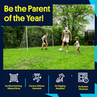 Kid shooting football into large garden goal with net return