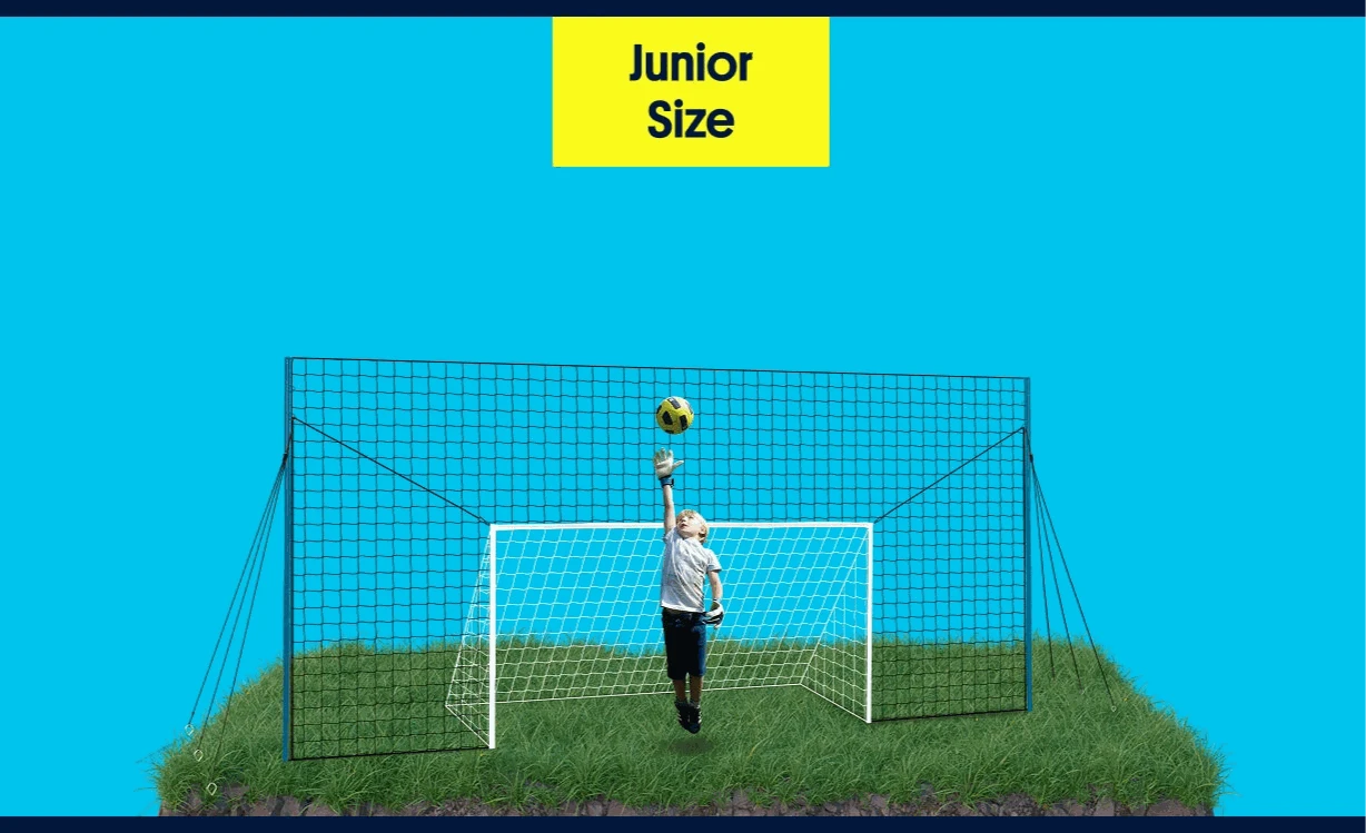 Junior football goal with rebounder and net backstop for ages 4–7 — perfect for small gardens