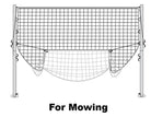 Football goal for the garden set up next to flower beds and grass